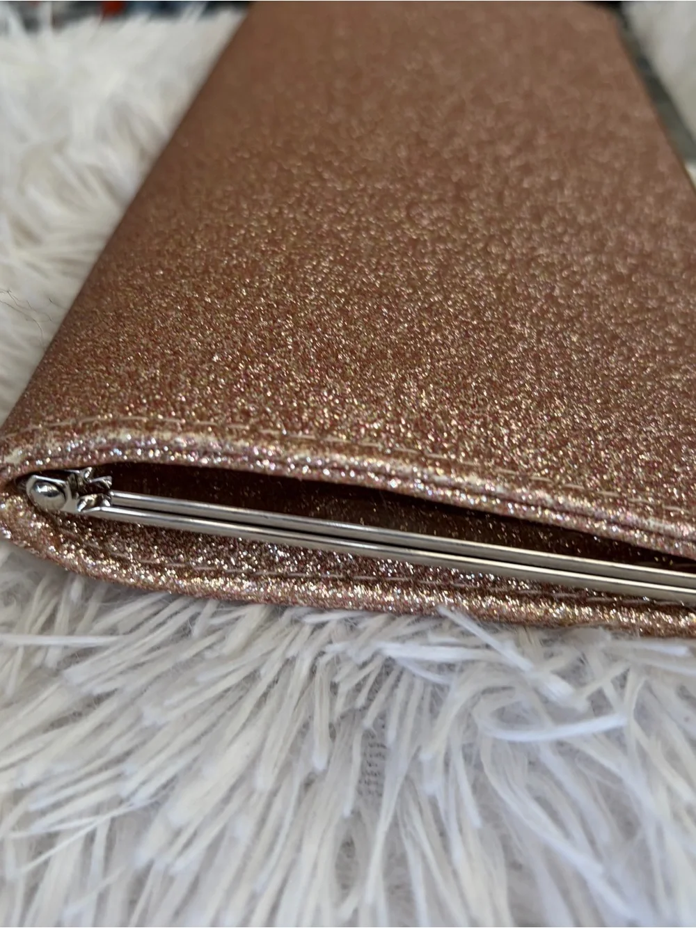 INC International Concepts Rose Gold Glitter Bow Clutch